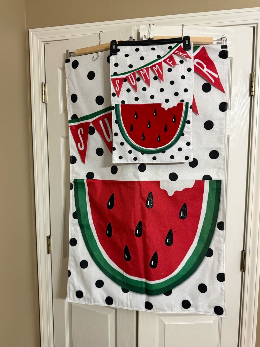 Summer Watermelon Garden/House Flags Set - Red & Green